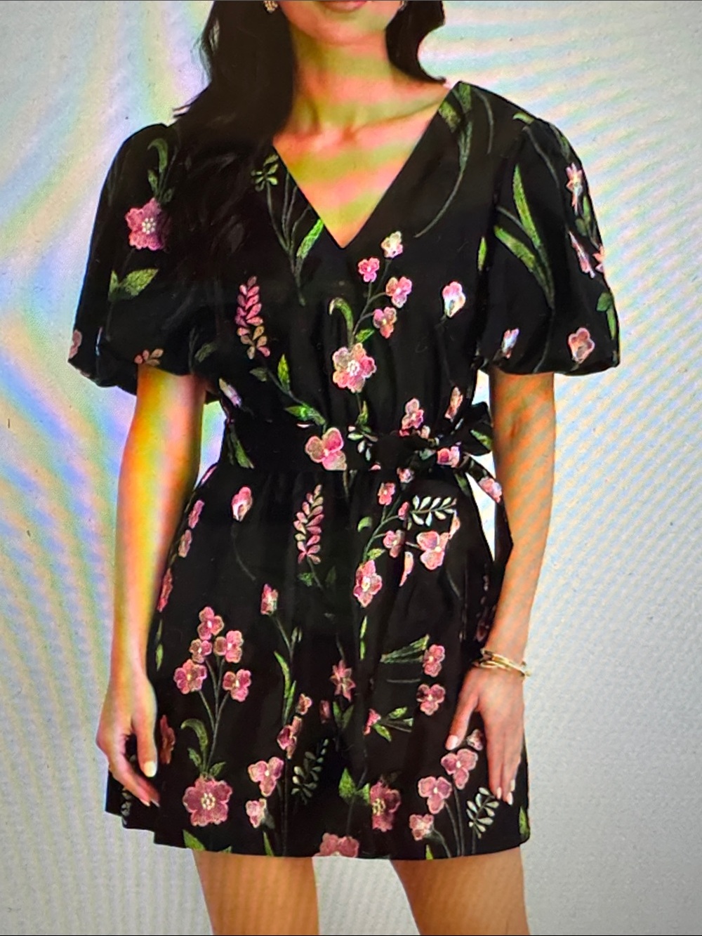 Kensie Women's Embroidered Woven V-Neck Dress